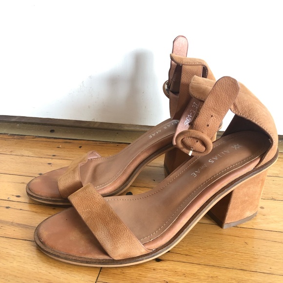 Alias Mae Tan Leather Block Heel Open Toe Heels 7 - Picture 7 of 16